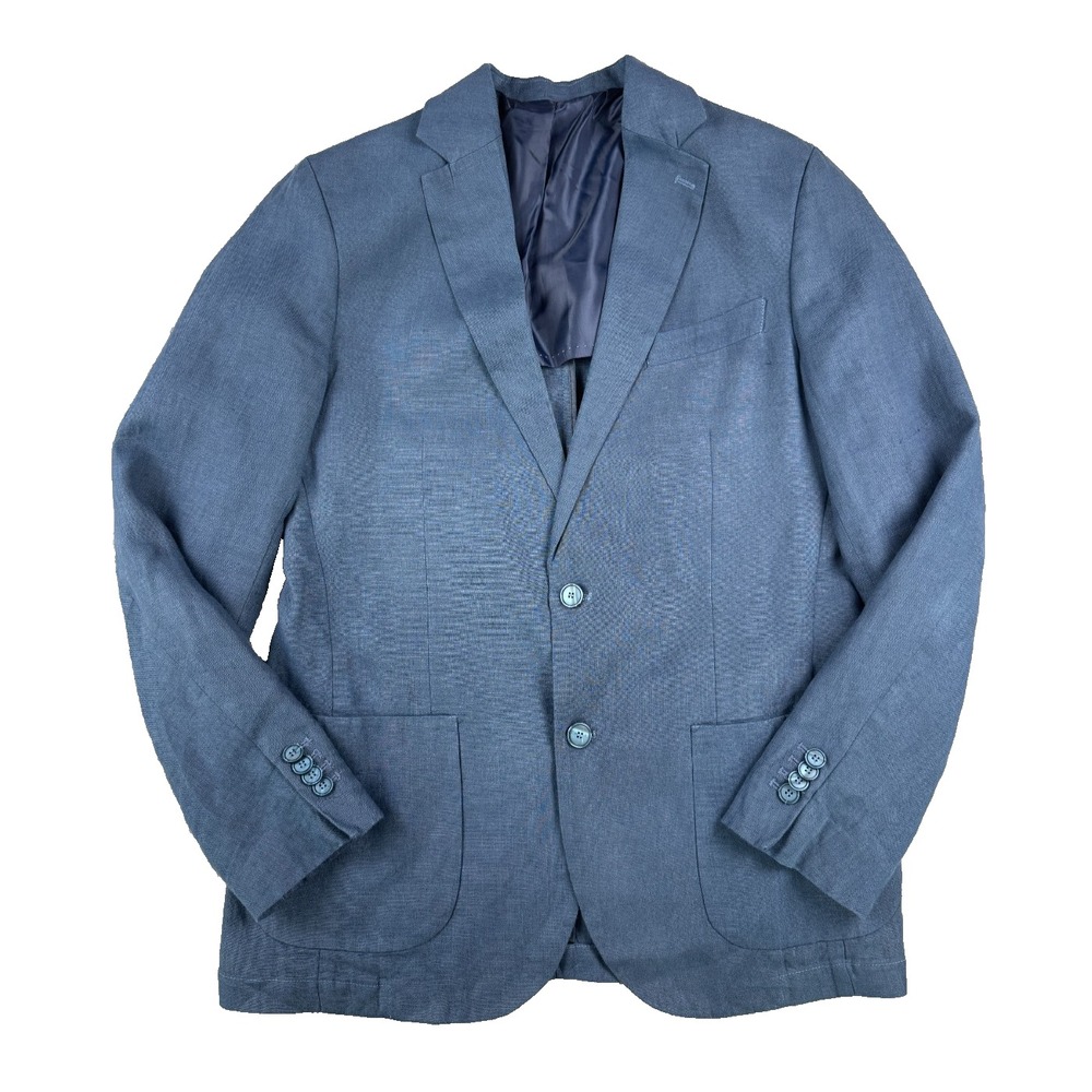 Dan John Men's Blazer Size 42 Blue Linen Slim Fit Italian Sport Coat